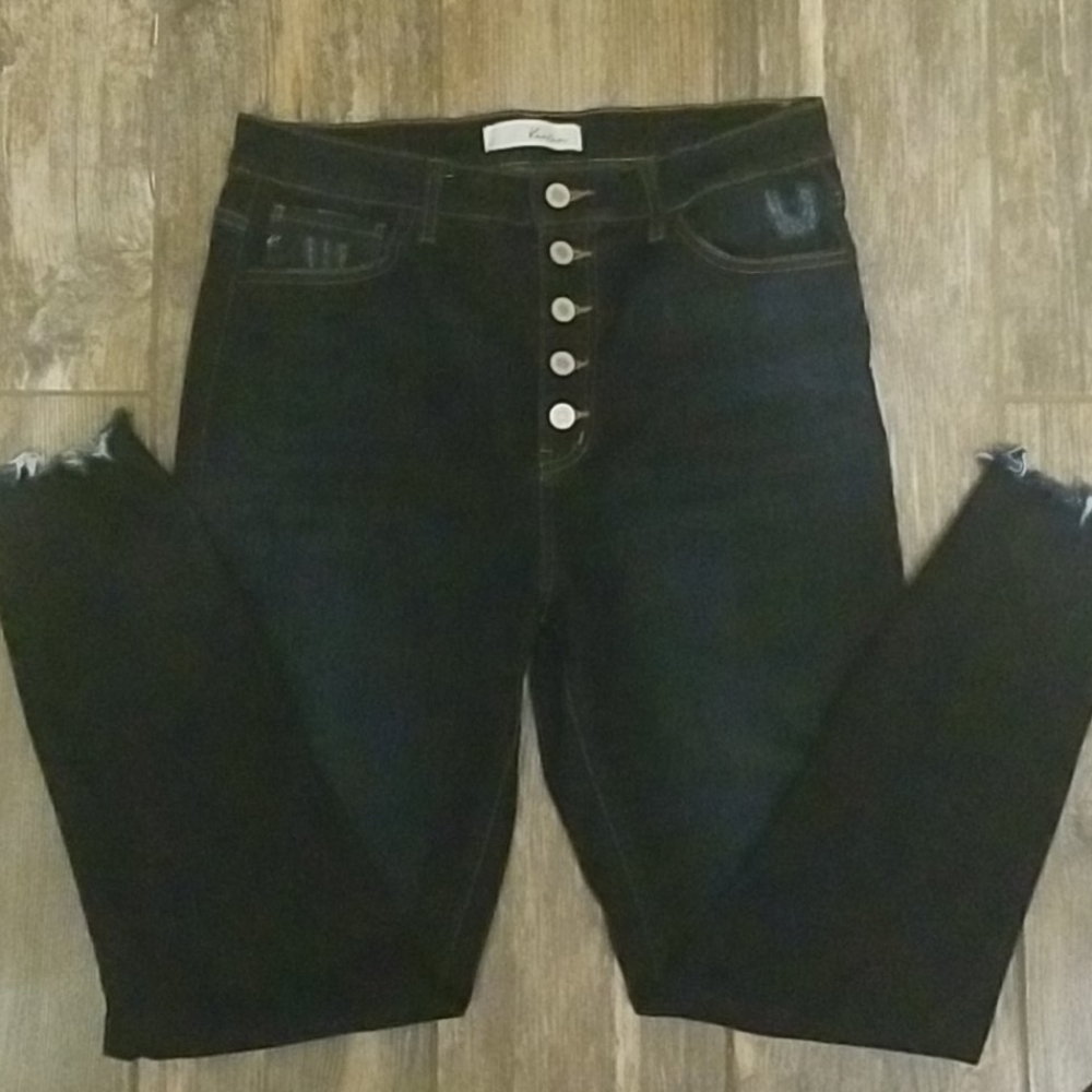 KanCan Dark Wash Distressed hem